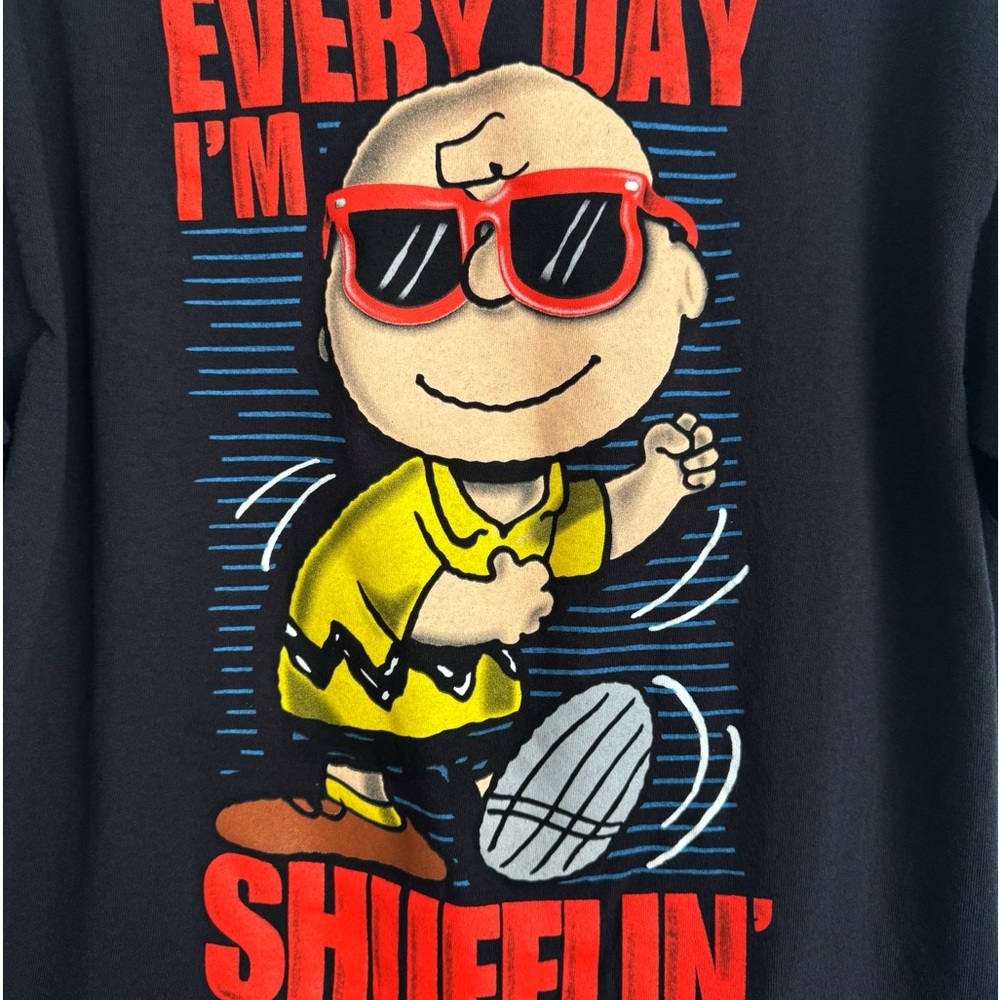 Mens Peanuts Every Day I’m Shufflin Tee Shirt Black XL (Fits like L) Black - Picture 3 of 4